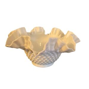 Vintage Fenton White Milk Glass 9” Bowl w Ruffled Edges